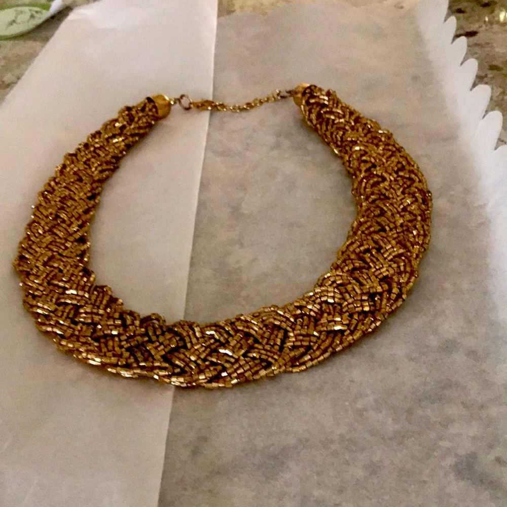 Gold Braided Statement Necklace - Women Jewelry